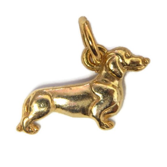 Dachshund Dog Charm Pendant 14k Yellow Gold.